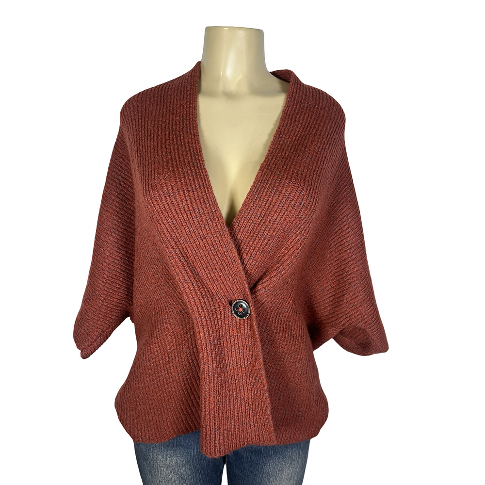 Cabi Cardigan Sweater Womens Small Rust Ribbed Shawl Collar Button Relaxed Fit